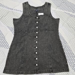 GAP Women's Charcoal Denim Scoop Neck Button Front Mini Dress Size XXL